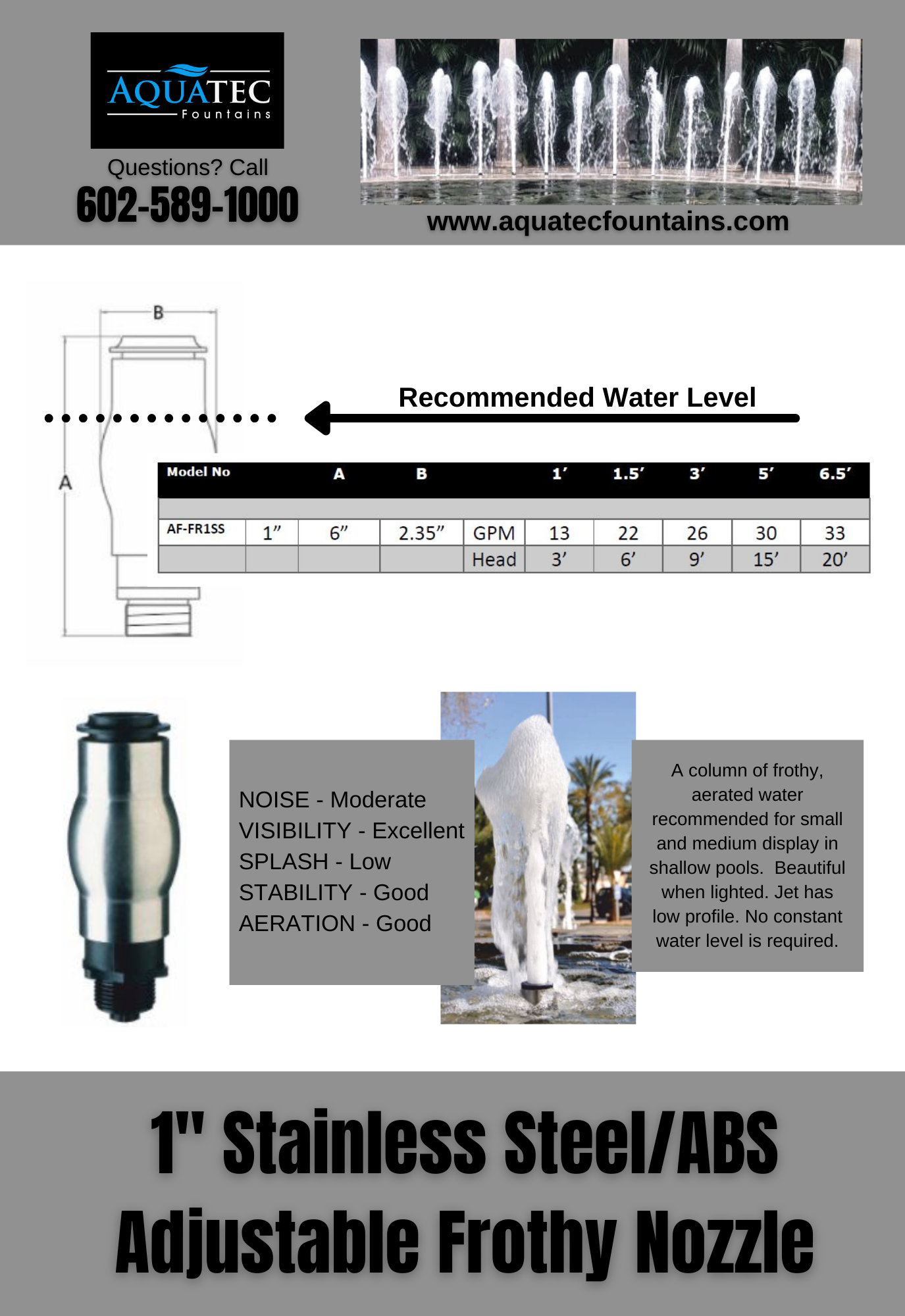 1" Stainless Steel Adjustable Frothy Nozzle